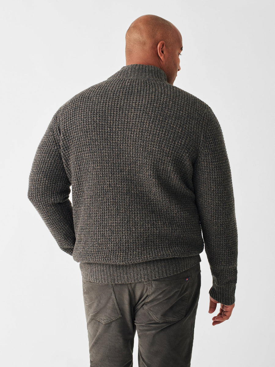 Faherty Cashmere Wool Quarter Button Sweater in Charcoal Melange – alternate