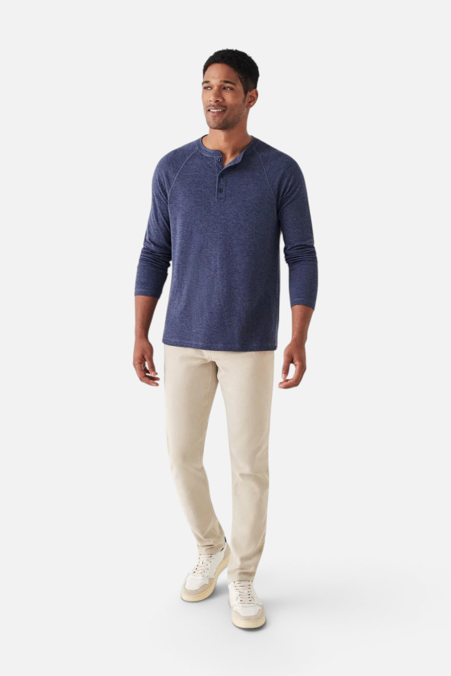 Faherty Cloud Long-Sleeve Henley, Navy Heather – flat lay