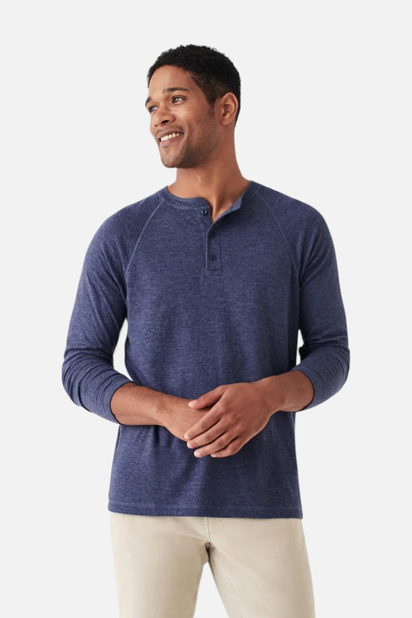 Faherty Cloud Long-Sleeve Henley, Navy Heather