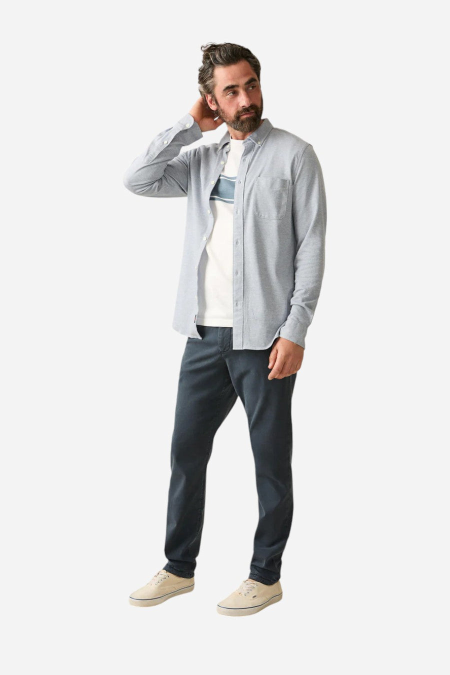 Faherty Coastline Knit Shirt Oceanside Blue – detail
