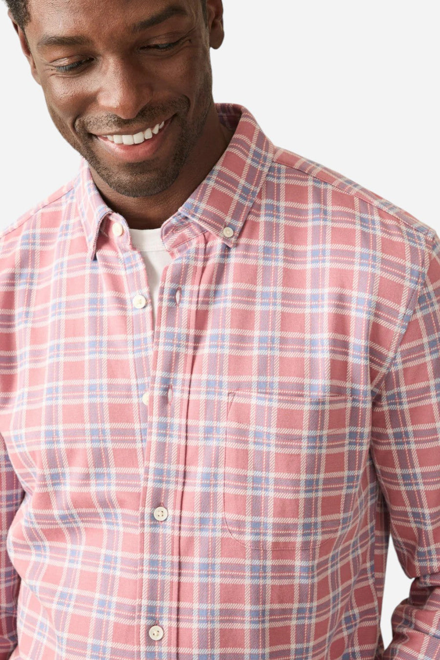 Faherty Coastline Knit Shirt River Rose Plaid – back view