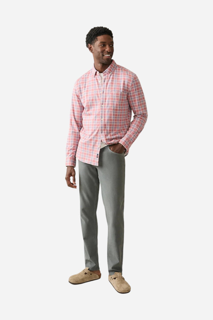 Faherty Coastline Knit Shirt River Rose Plaid – detail