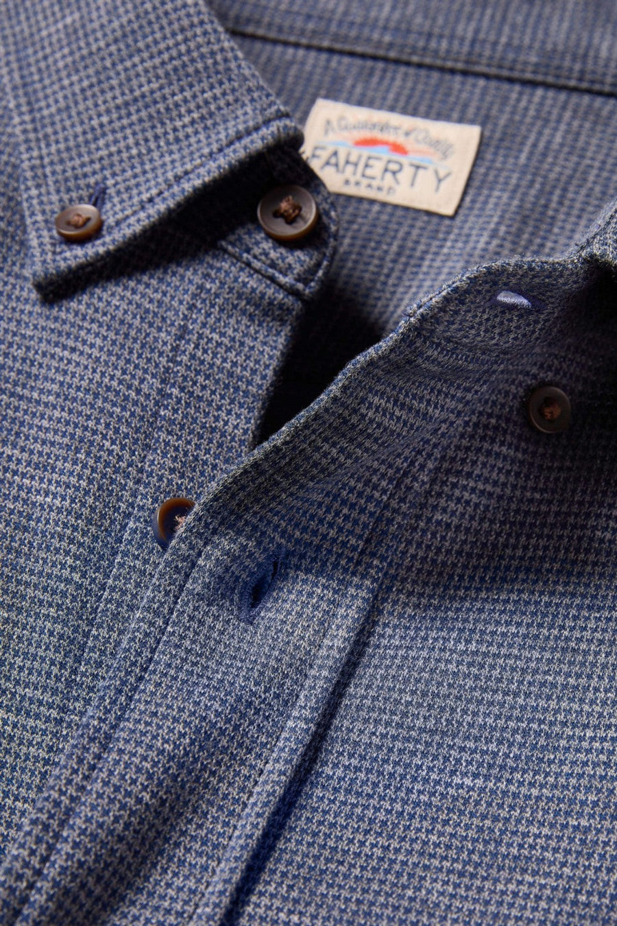 Faherty Coastline Knit Shirt in Twilight Houndstooth – back view