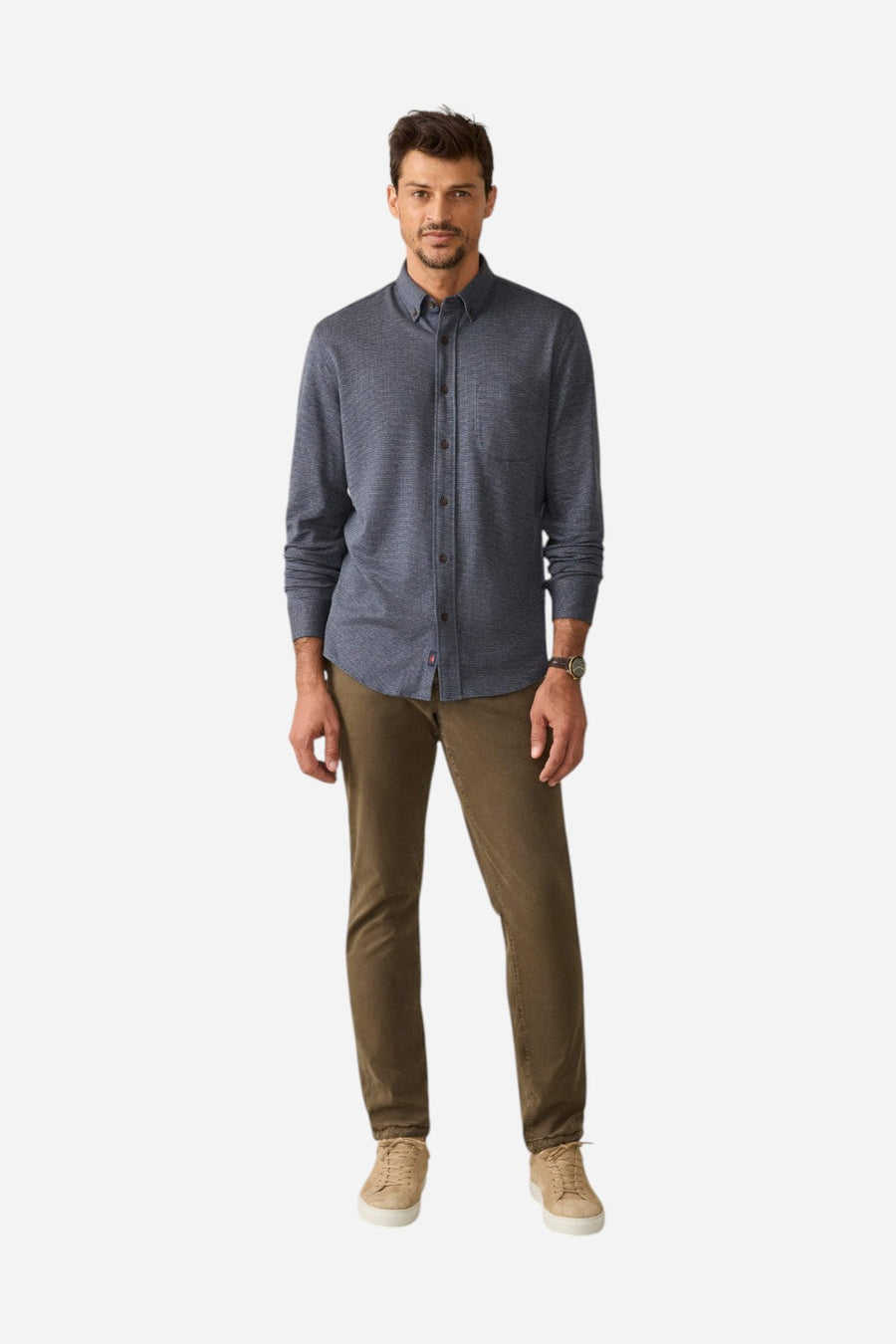 Faherty Coastline Knit Shirt in Twilight Houndstooth – flat lay