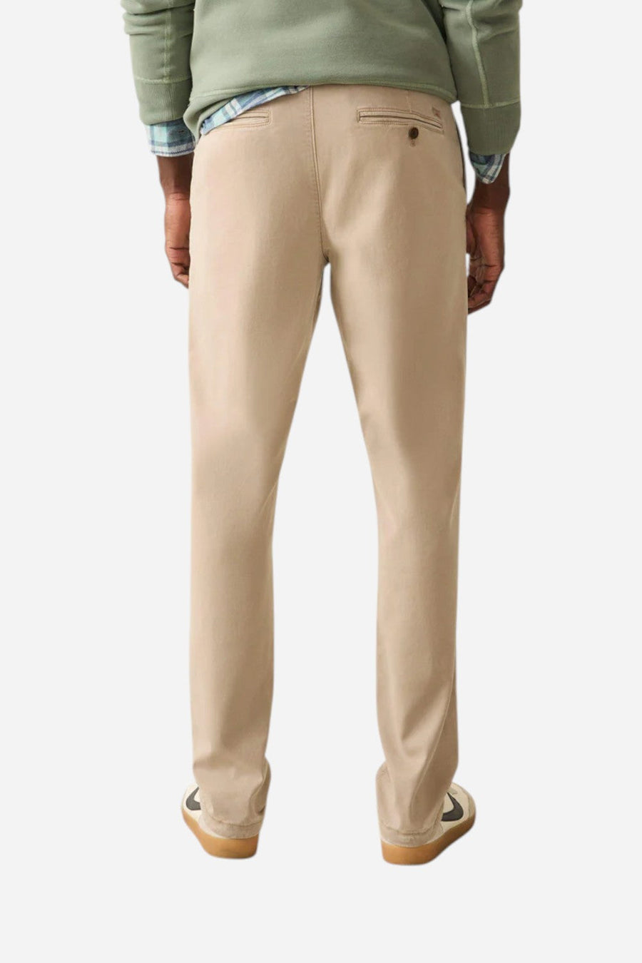 Faherty Coastline Stretch Chino in Utility Khaki – flat lay