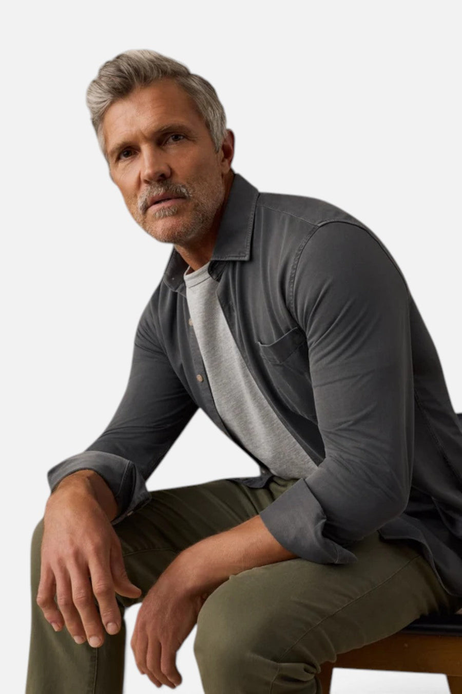 Faherty Costa Pique Button Up Shirt in Ridge Black – alternate