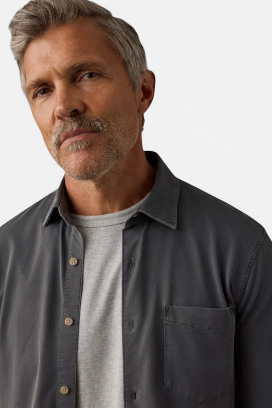 Faherty Costa Pique Button Up Shirt in Ridge Black – back view