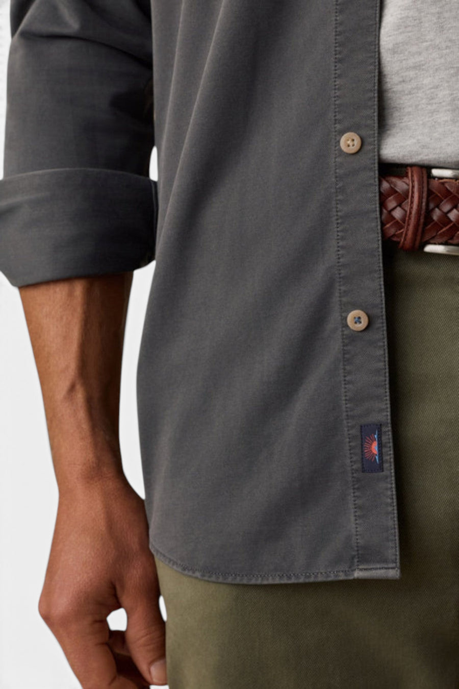 Faherty Costa Pique Button Up Shirt in Ridge Black – detail