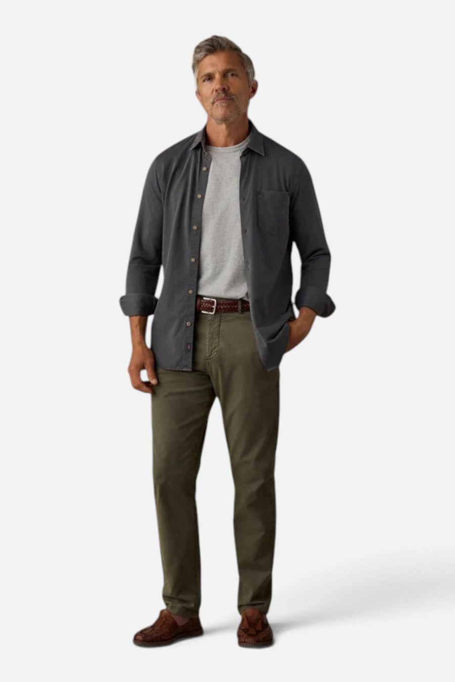 Faherty Costa Pique Button Up Shirt in Ridge Black – flat lay