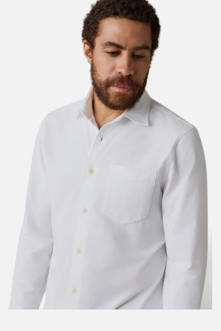Faherty Costa Pique Shirt in Pure White – on model