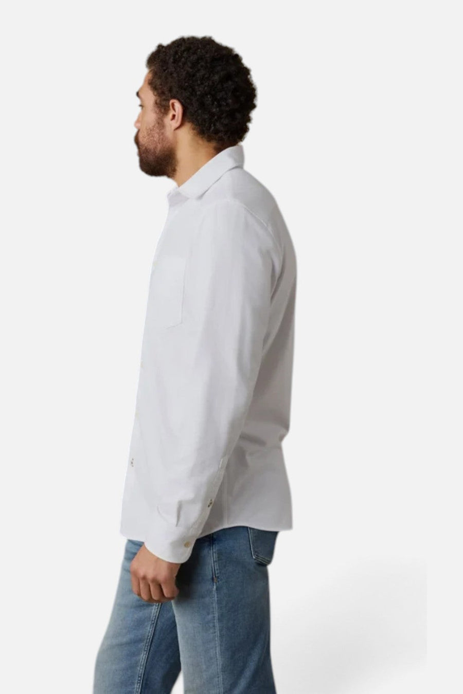 Faherty Costa Pique Shirt in Pure White – on model