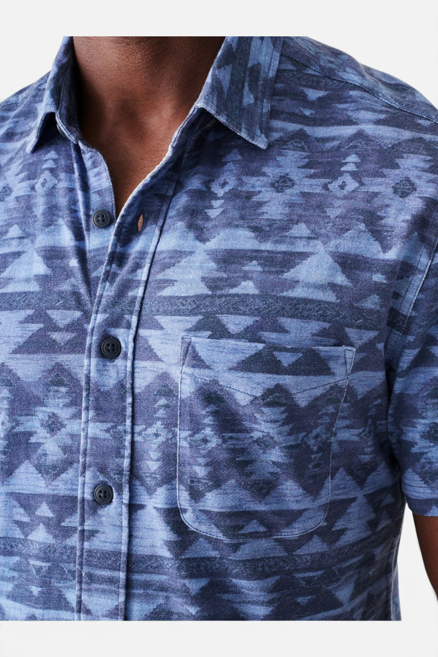 Faherty Doug Good Feather Short Sleeve Knit Seasons Shirt in Six Rivers Sky – flat lay
