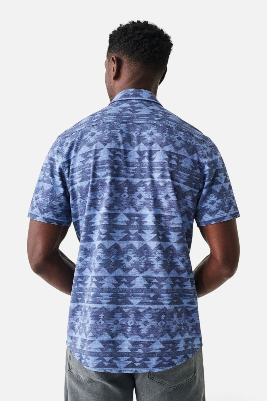 Faherty Doug Good Feather Short Sleeve Knit Seasons Shirt in Six Rivers Sky – back view