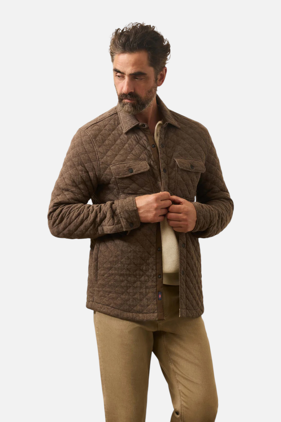 Faherty Epic Quilted Fleece CPO in Mountain Branch Heather – side view
