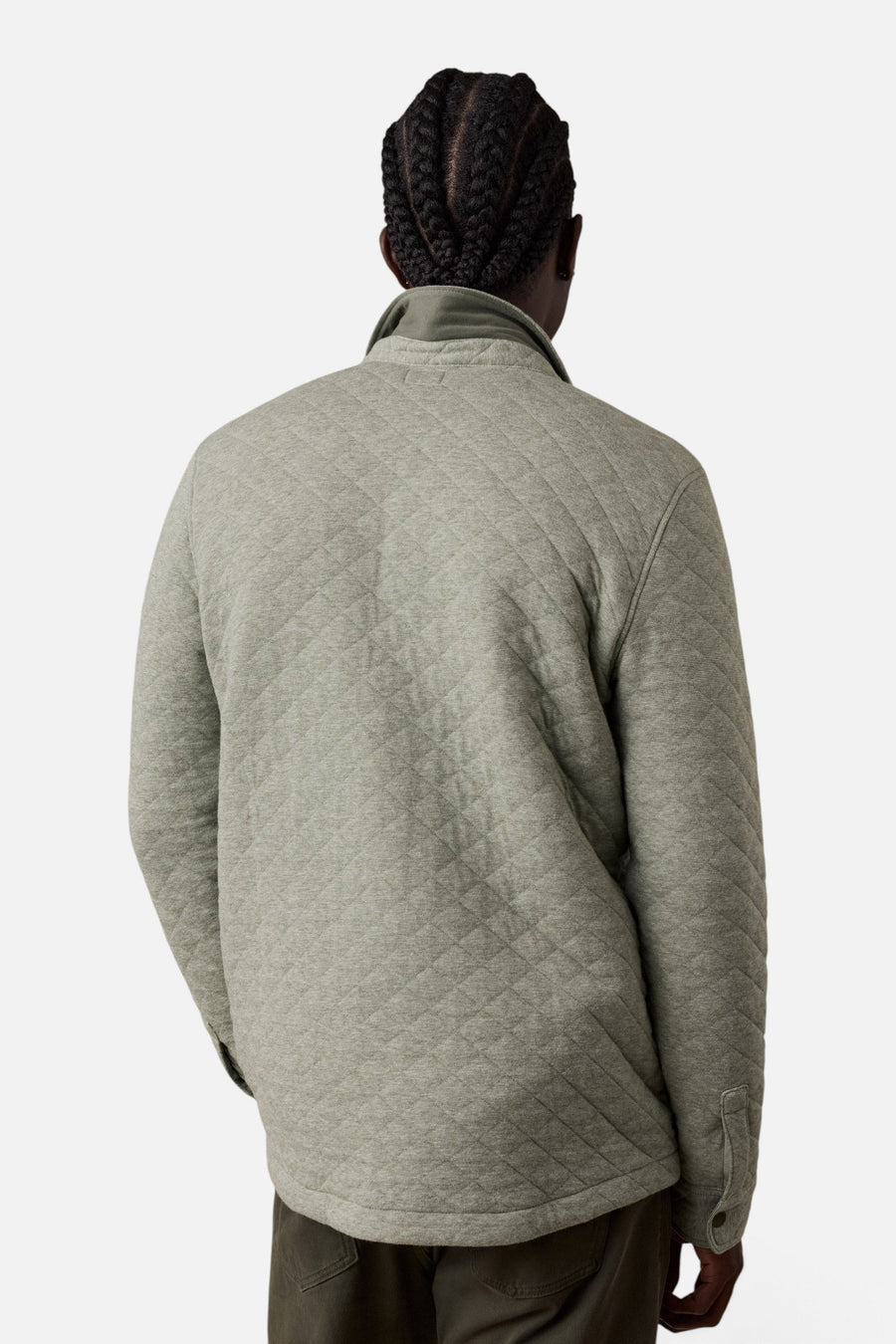 Faherty Epic Quilted Fleece CPO in Pine Rock Heather – back view