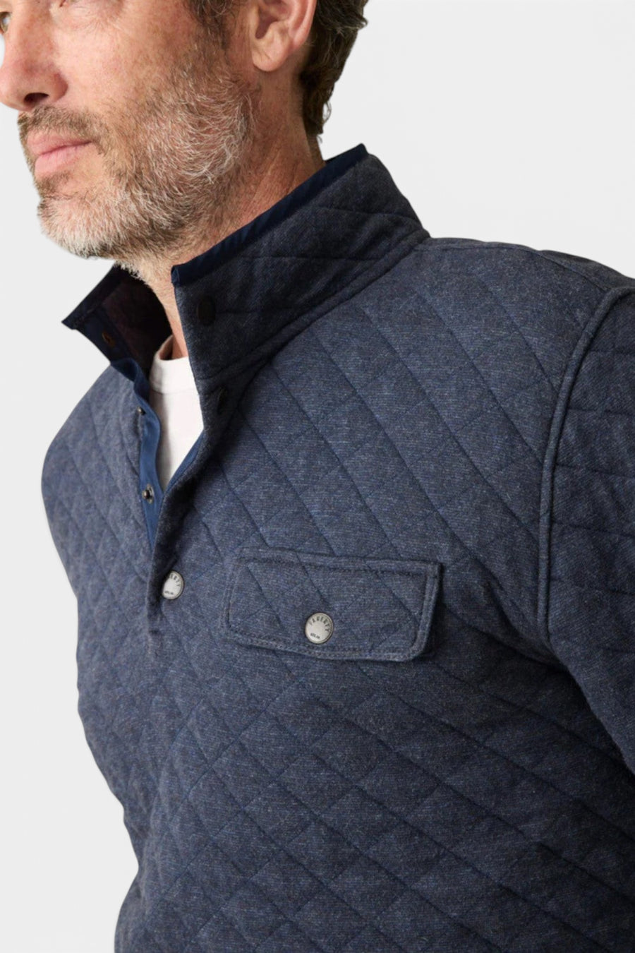 Faherty Epic Quilted Fleece Pullover in Navy Melange – back view