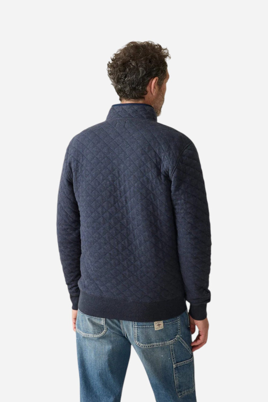 Faherty Epic Quilted Fleece Pullover in Navy Melange – flat lay