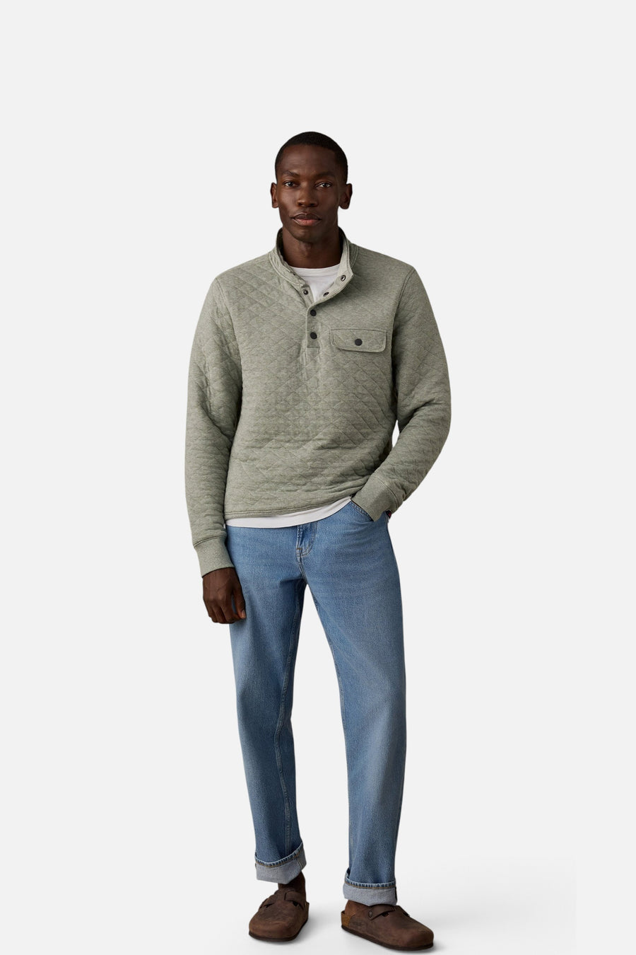Faherty Epic Quilted Fleece Pullover in Pine Rock Heather – back view