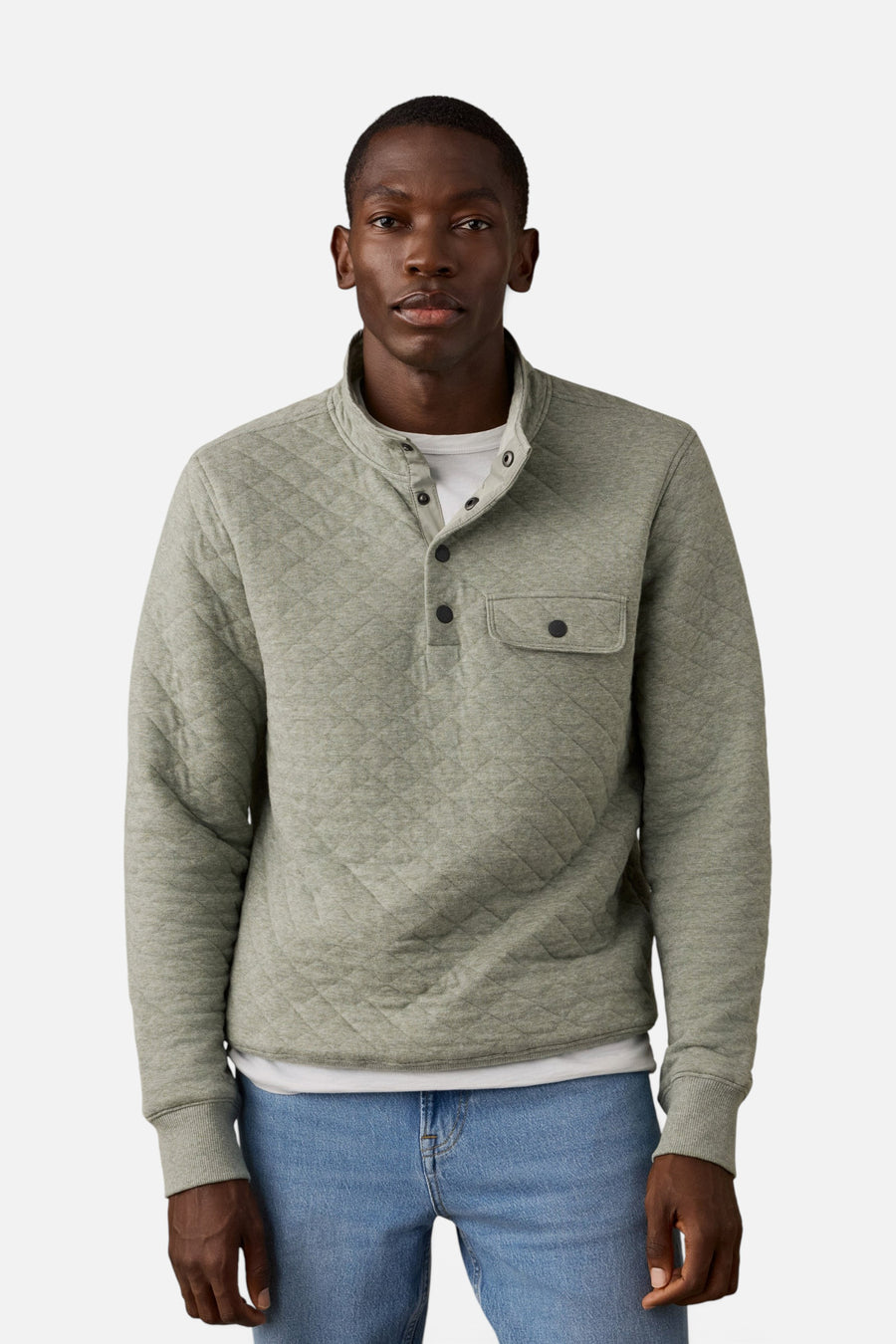 Faherty Epic Quilted Fleece Pullover in Pine Rock Heather – front view