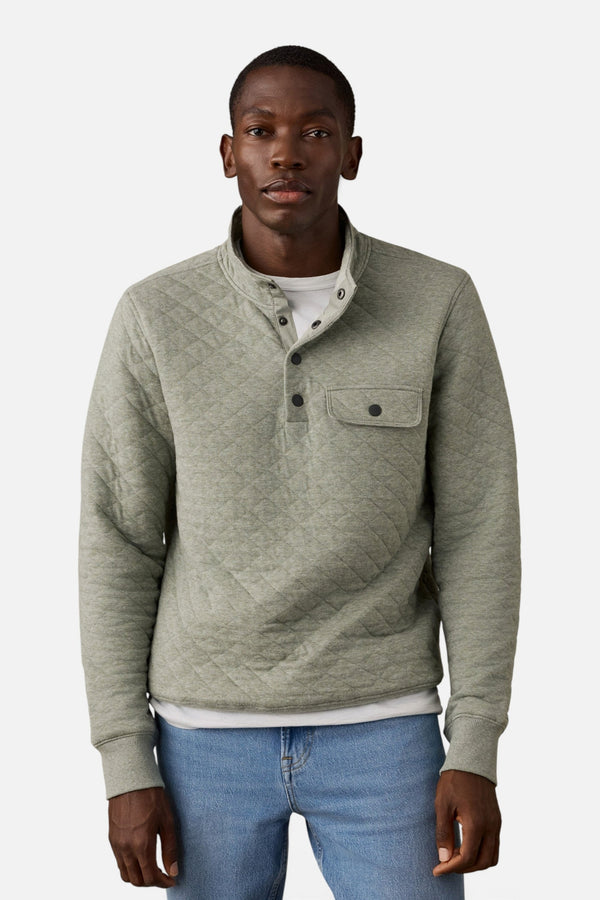 Faherty Epic Quilted Fleece Pullover in Pine Rock Heather
