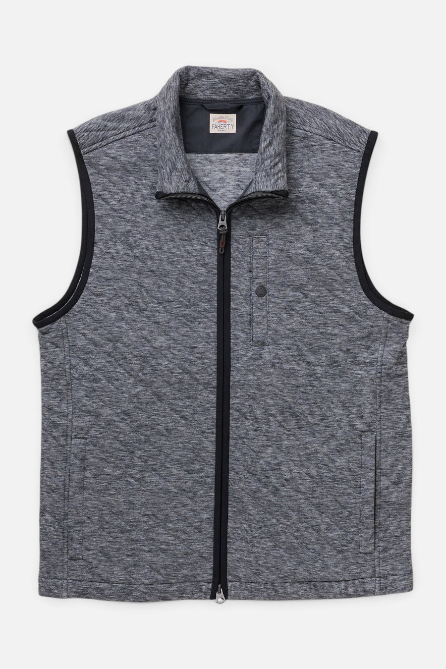 Faherty Epic Quilted Fleece Vest in Graphite Cloud Heather – detail
