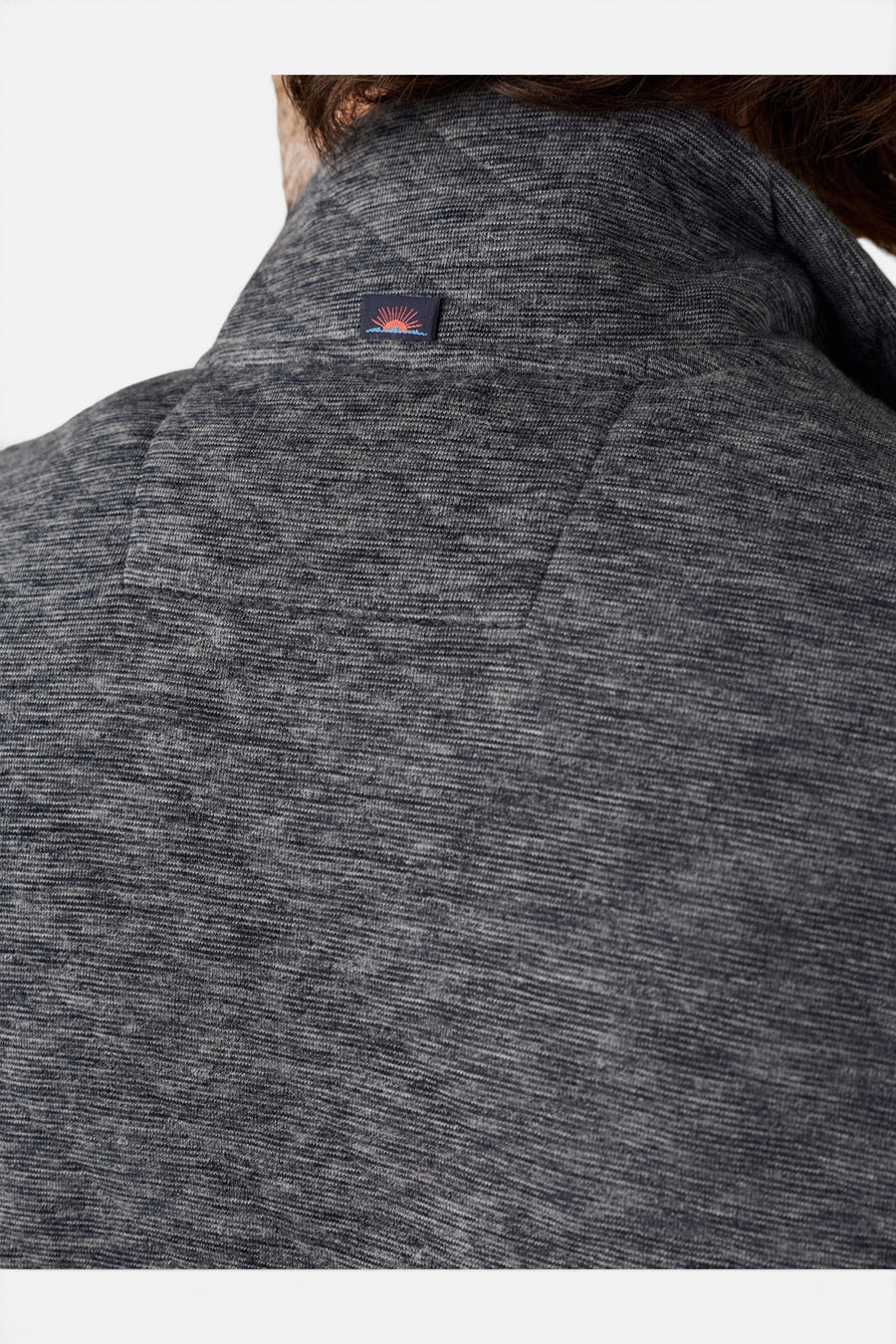 Faherty Epic Quilted Fleece Vest in Graphite Cloud Heather – flat lay