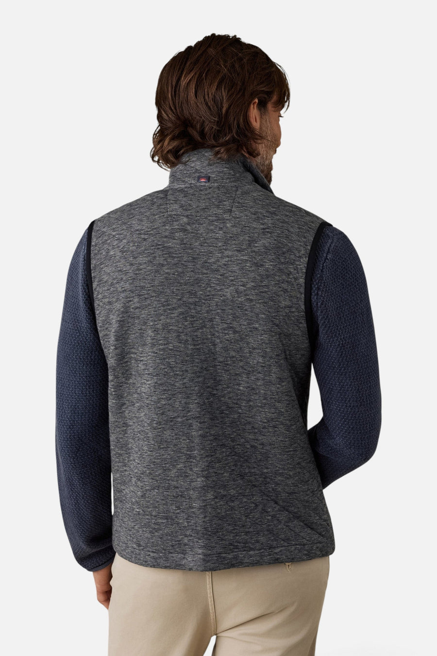 Faherty Epic Quilted Fleece Vest in Graphite Cloud Heather – back view