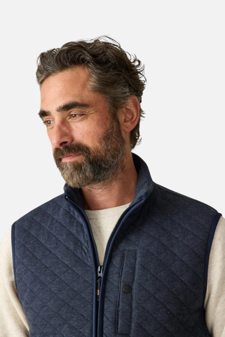 Faherty Epic Quilted Fleece Vest in Navy Melange – back view