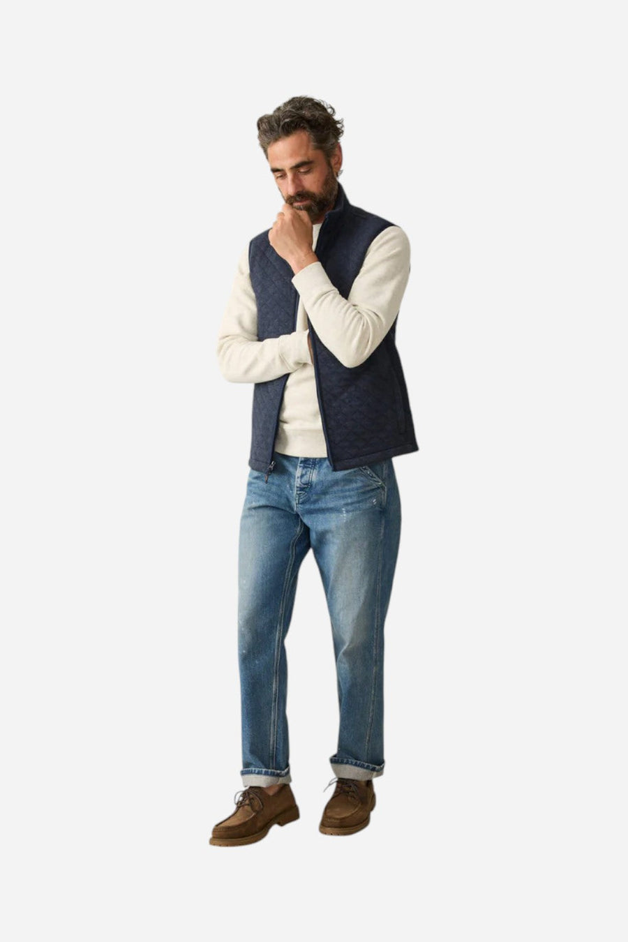 Faherty Epic Quilted Fleece Vest in Navy Melange – detail