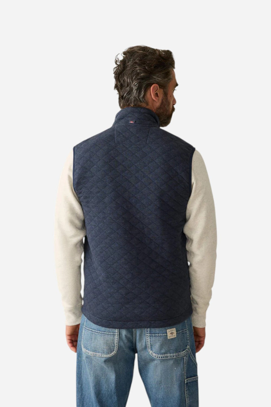 Faherty Epic Quilted Fleece Vest in Navy Melange – flat lay