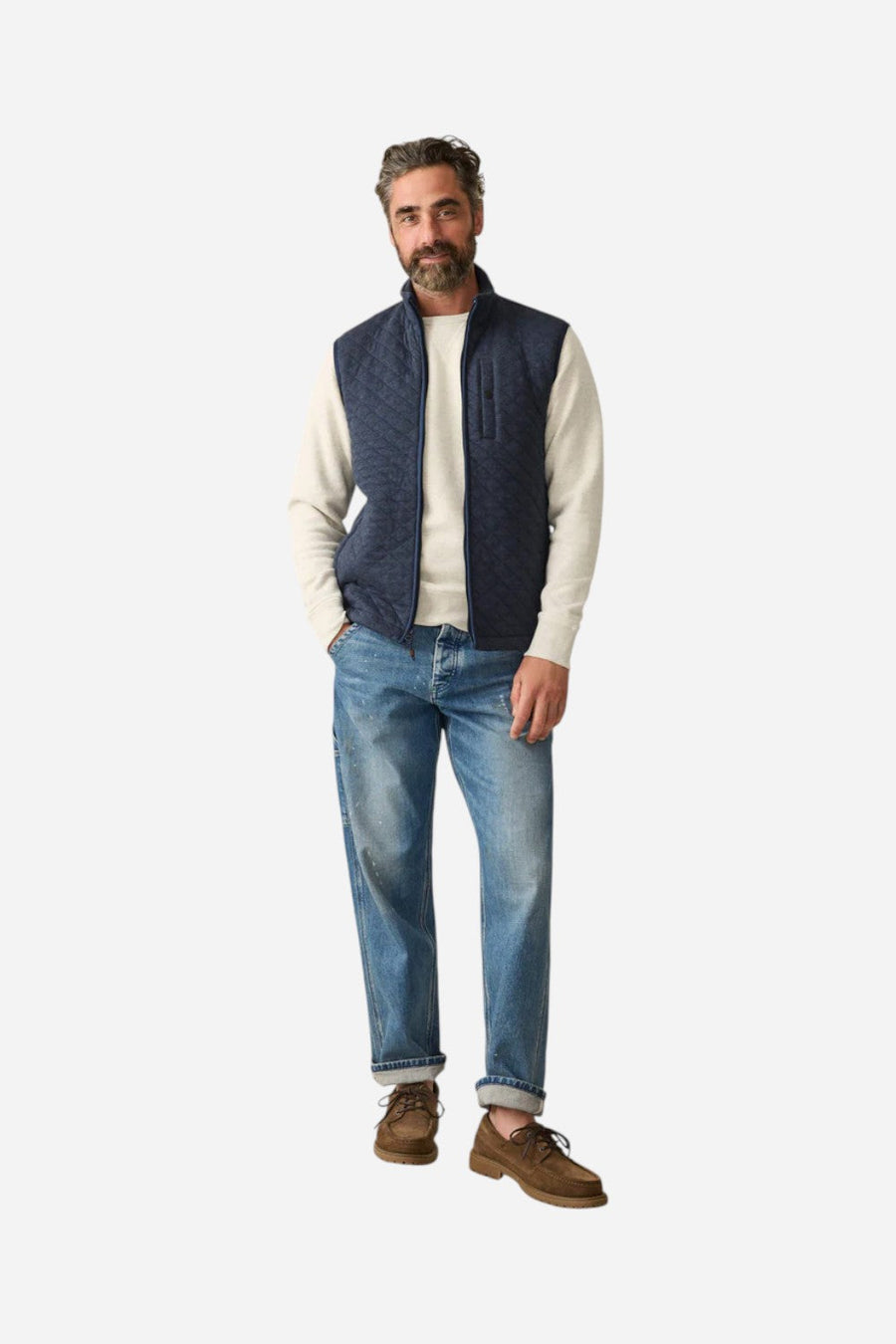 Faherty Epic Quilted Fleece Vest in Navy Melange – side view