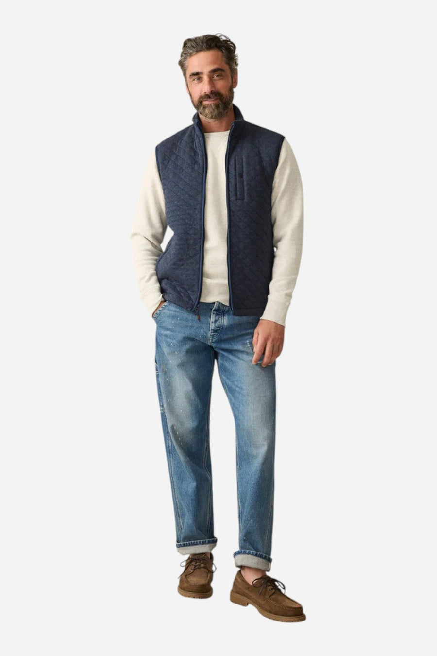 Faherty Epic Quilted Fleece Vest in Navy Melange – front view