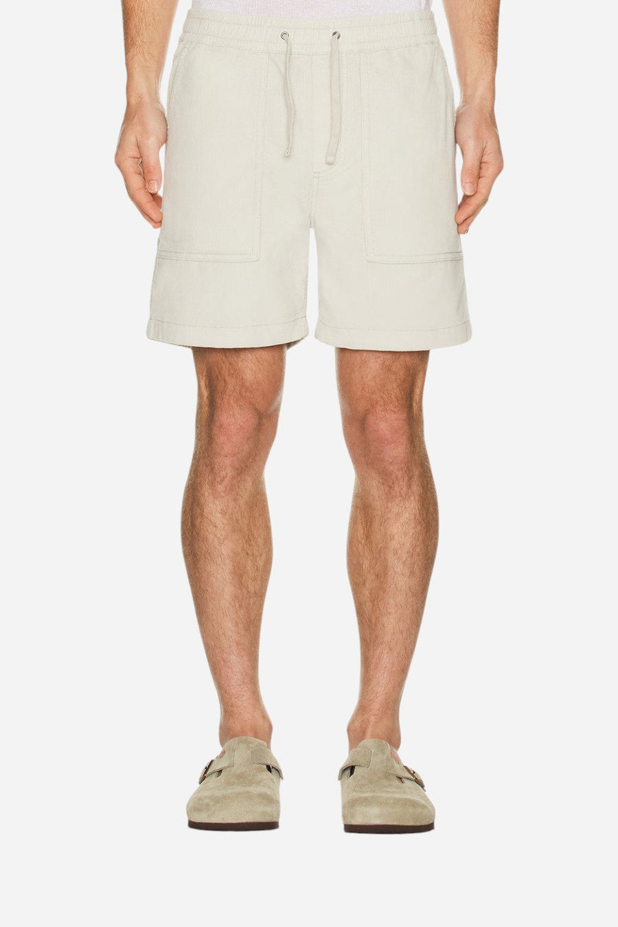 Faherty Essential Corduroy Shorts in Plaza Stone – side view