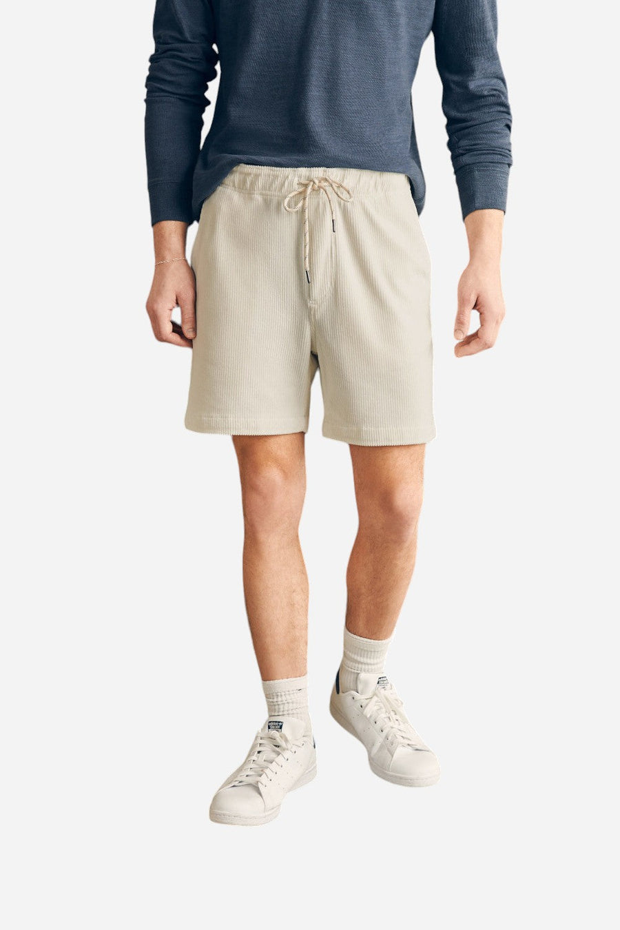 Faherty Essential Italian Knit Drawstring Cord Short 6" in Stone – front view