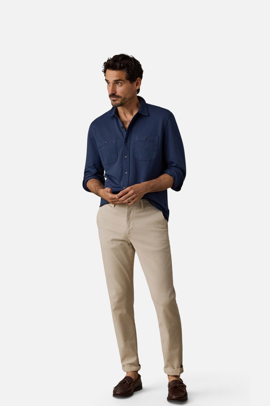 Faherty Field Knit Shirt in Abyss Navy – back view