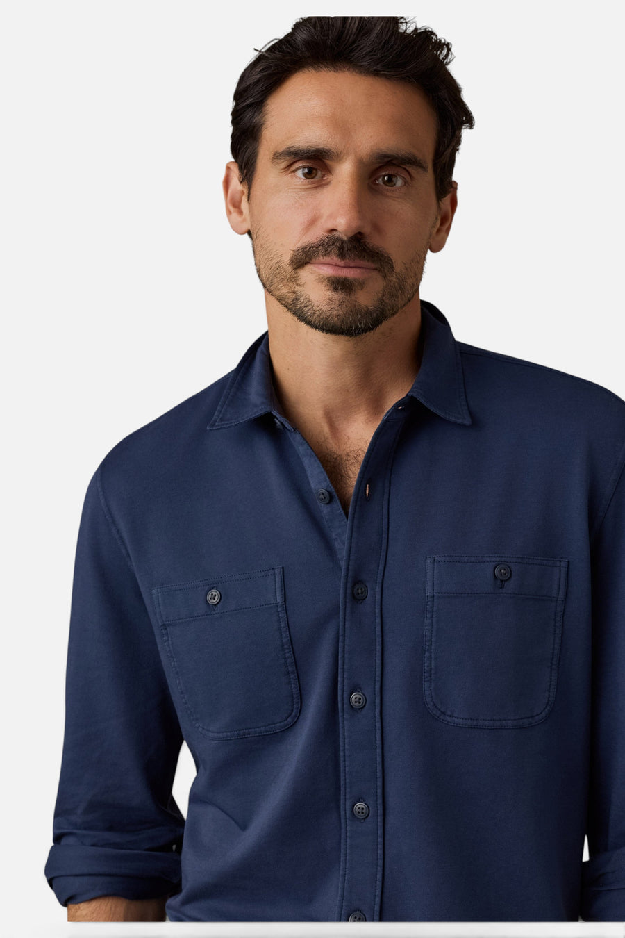 Faherty Field Knit Shirt in Abyss Navy – flat lay