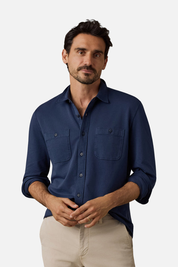 Faherty Field Knit Shirt in Abyss Navy