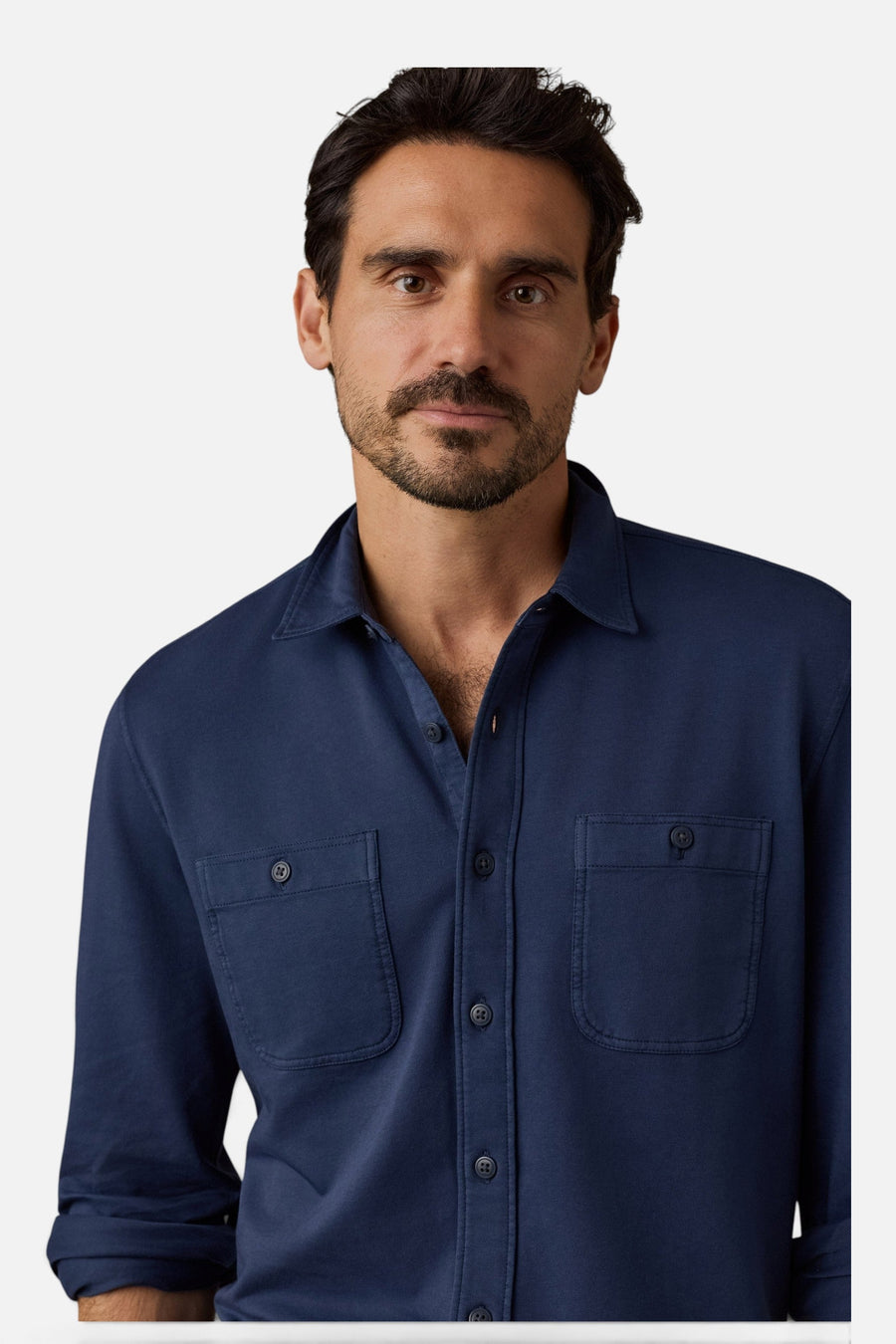 Faherty Field Knit Shirt in Abyss Navy – detail