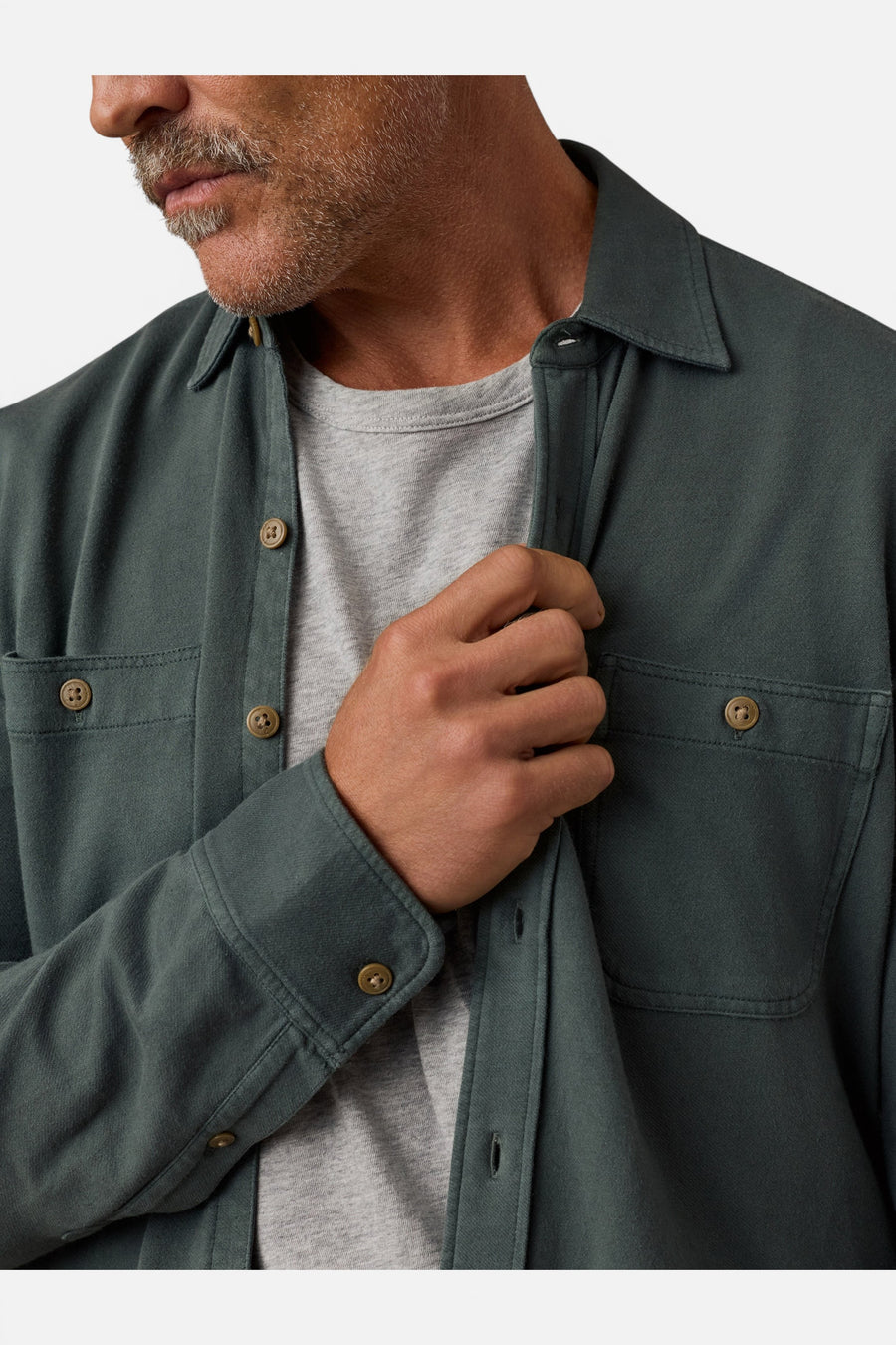 Faherty Field Knit Shirt in Forest Trail – flat lay