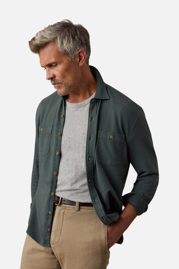 Faherty Field Knit Shirt in Forest Trail