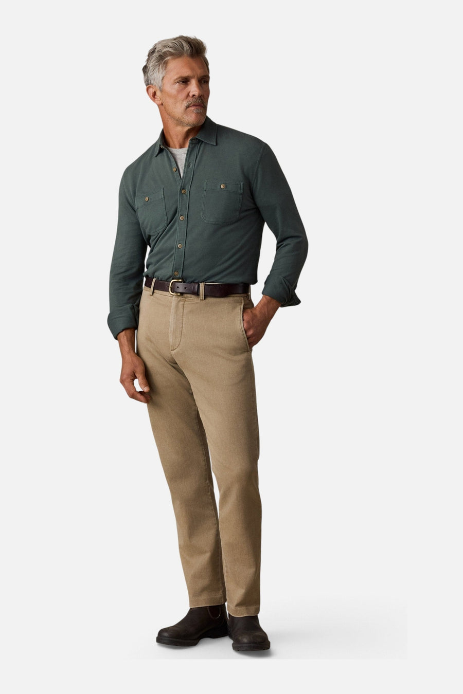 Faherty Field Knit Shirt in Forest Trail – on model