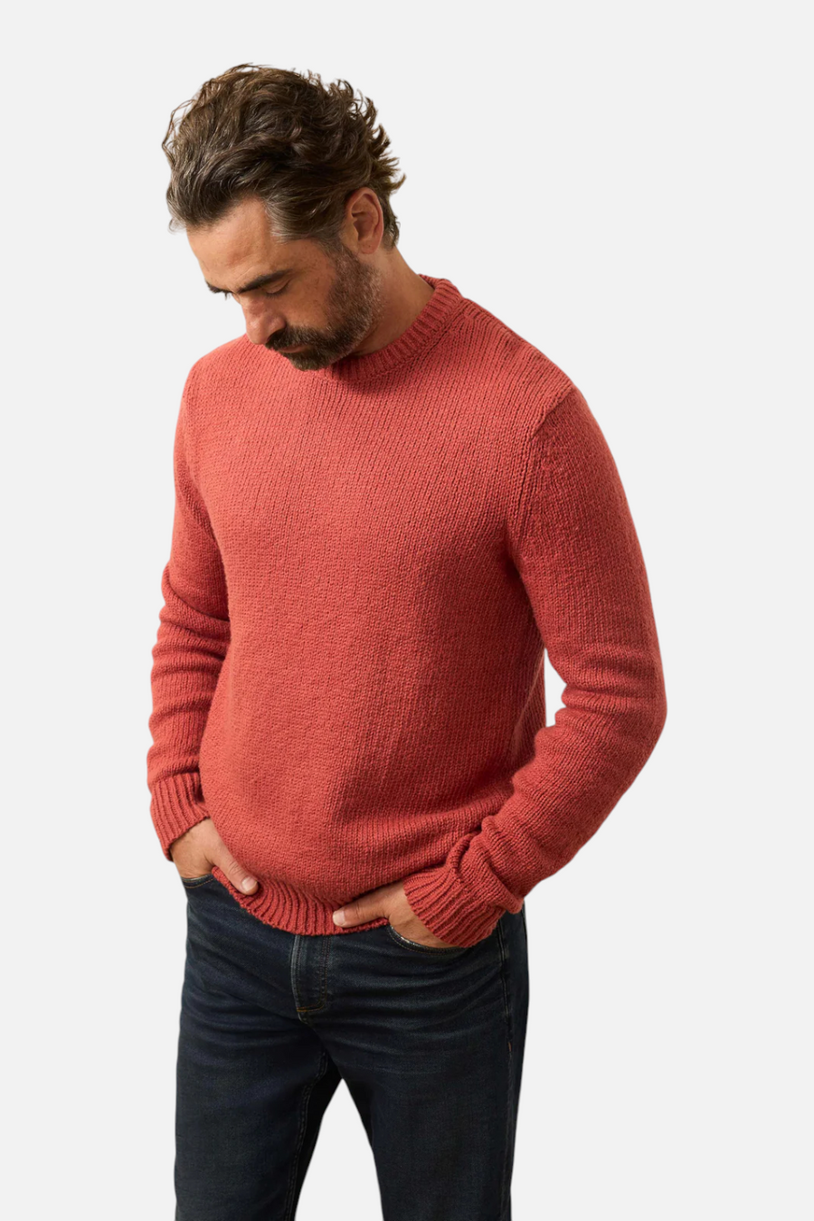 Faherty Heirloom Crewneck Sweater in Eclipse Red – front view