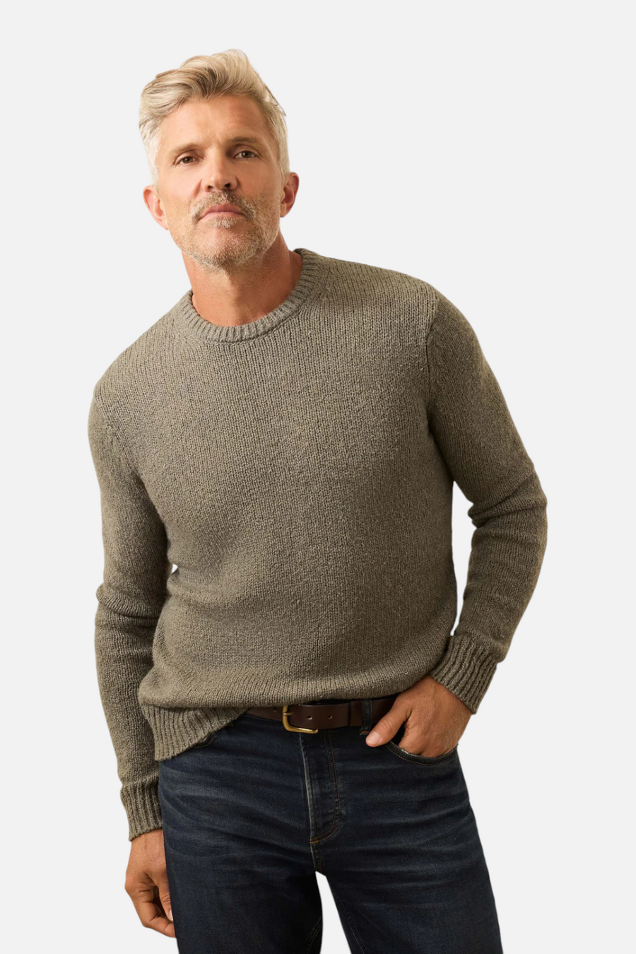 Faherty Heirloom Crewneck Sweater in Olive Cove – front view