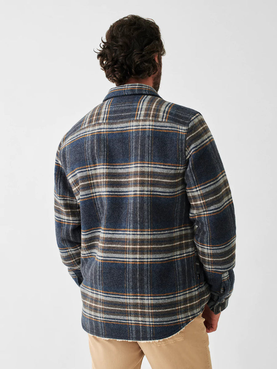 Faherty High Pile Fleece Plaid CPO in Navy Summit Plaid – back view