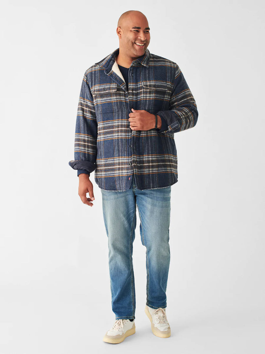 Faherty High Pile Fleece Plaid CPO in Navy Summit Plaid – detail