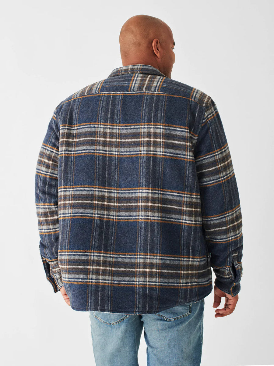 Faherty High Pile Fleece Plaid CPO in Navy Summit Plaid – flat lay