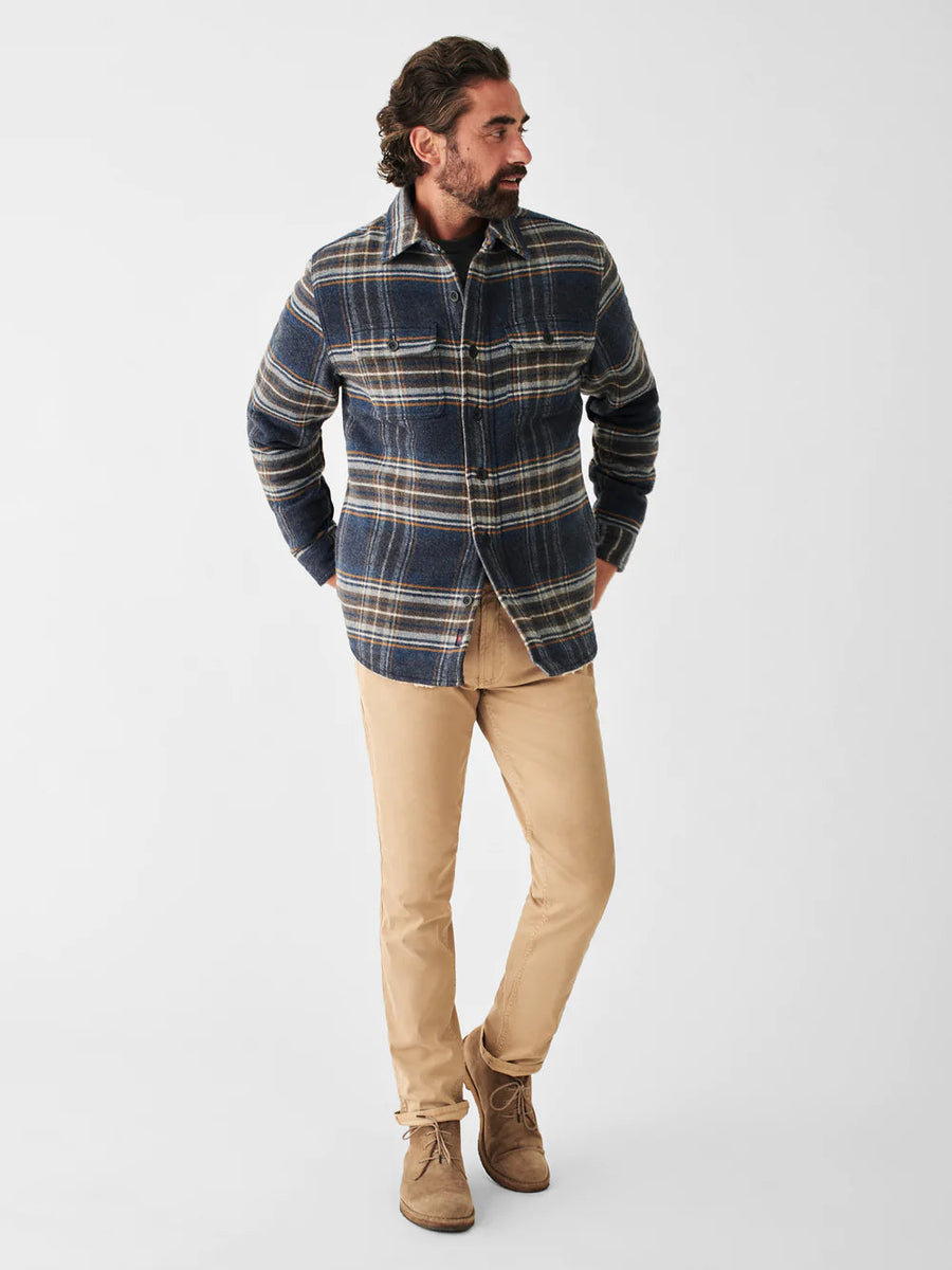 Faherty High Pile Fleece Plaid CPO in Navy Summit Plaid – side view