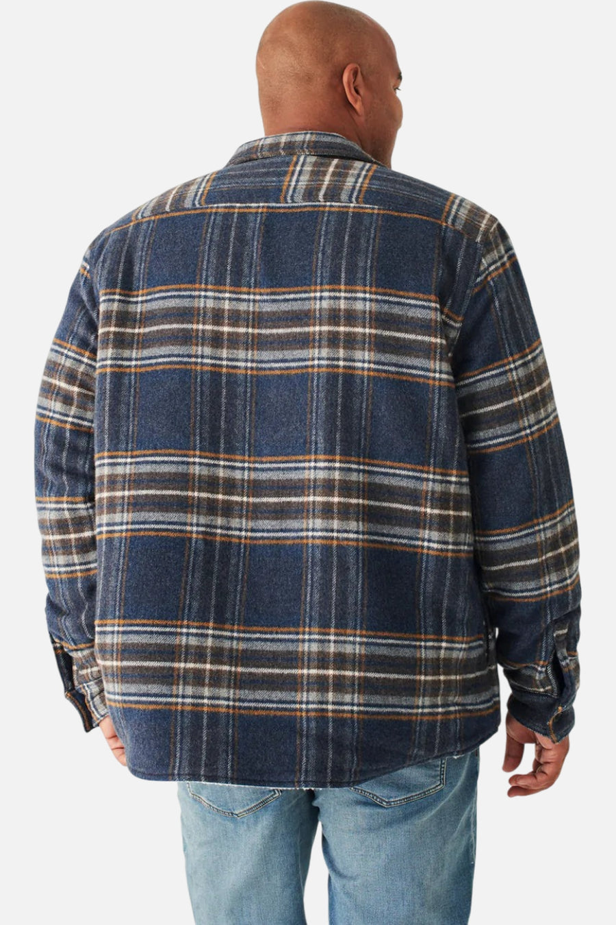 Faherty High Pile Fleece Plaid CPO in Navy Summit Plaid – back view