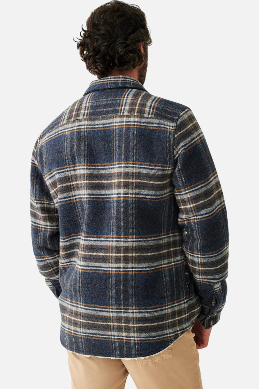 Faherty High Pile Fleece Plaid CPO in Navy Summit Plaid – back view