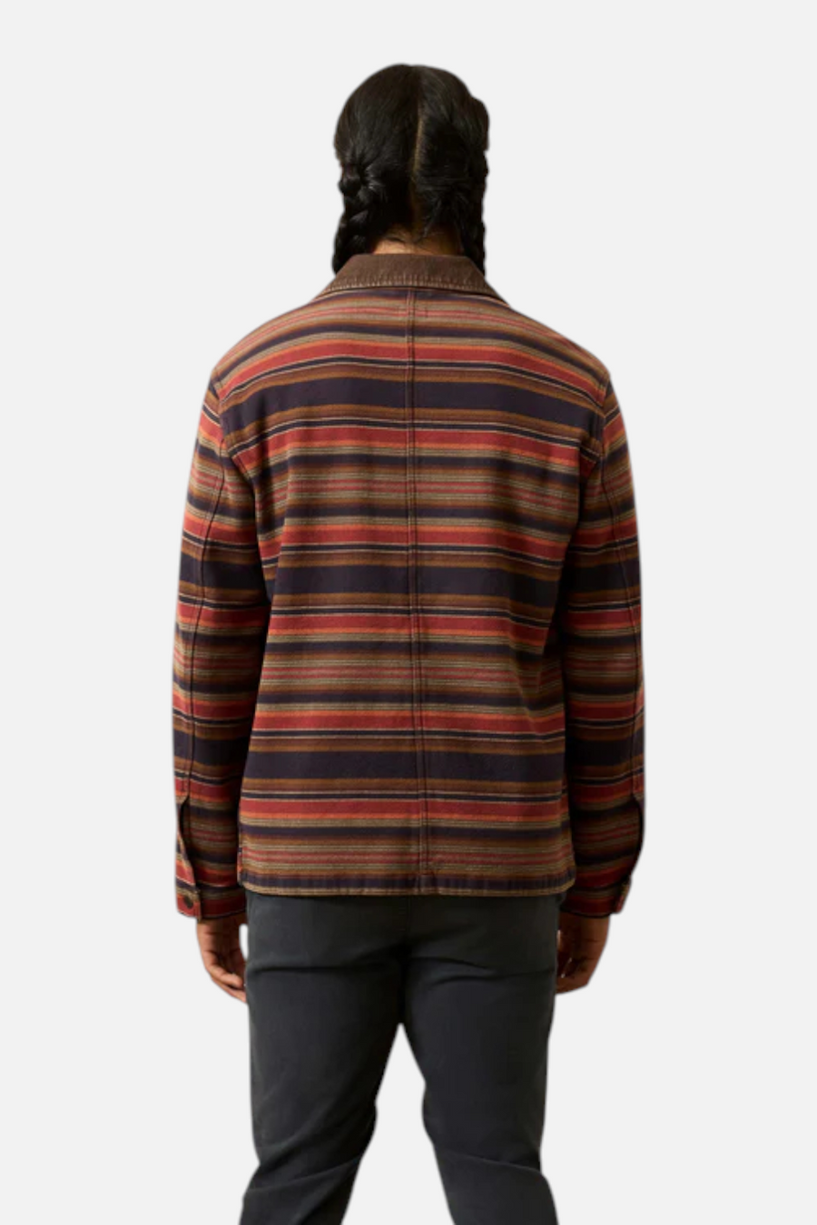 Faherty High Ridge Twill Studio Jacket in Nighttime Fire Stripe – detail